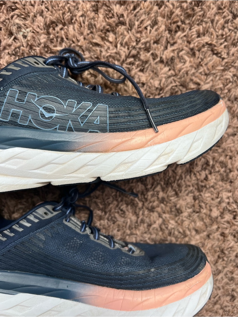 Hoka Womens Navy and Coral Running Shoes size 8